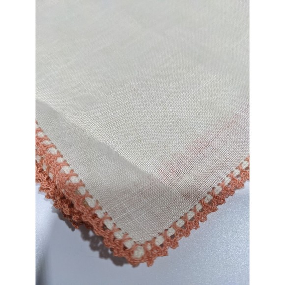 Vintage Handkerchief Hanky Peach Crochet Border Pocket Scarf Handmade 11.5 inch - Picture 2 of 7